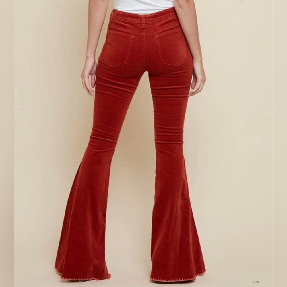 Saints & Hearts Boho Hippie Rusty Corduroy Texture Flare Bell Bottom Jeans S